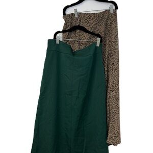 Green and Animal Print Midi A-Line Skirt Set for Casual Wear